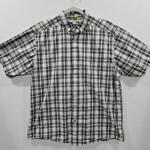 Ariat Pro Series Mens M White Black Yellow‎ Plaid Short Sleeve Button Up Shirt